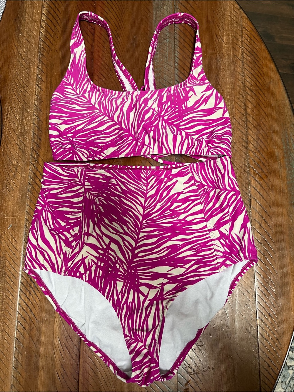 Athleta Magenta and Cream Zebra-Print Two-Piece Swimsuit